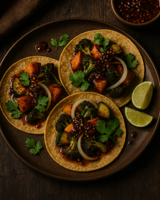 Roasted Veggie Tacos with Casa De Laurel Salsa Mach